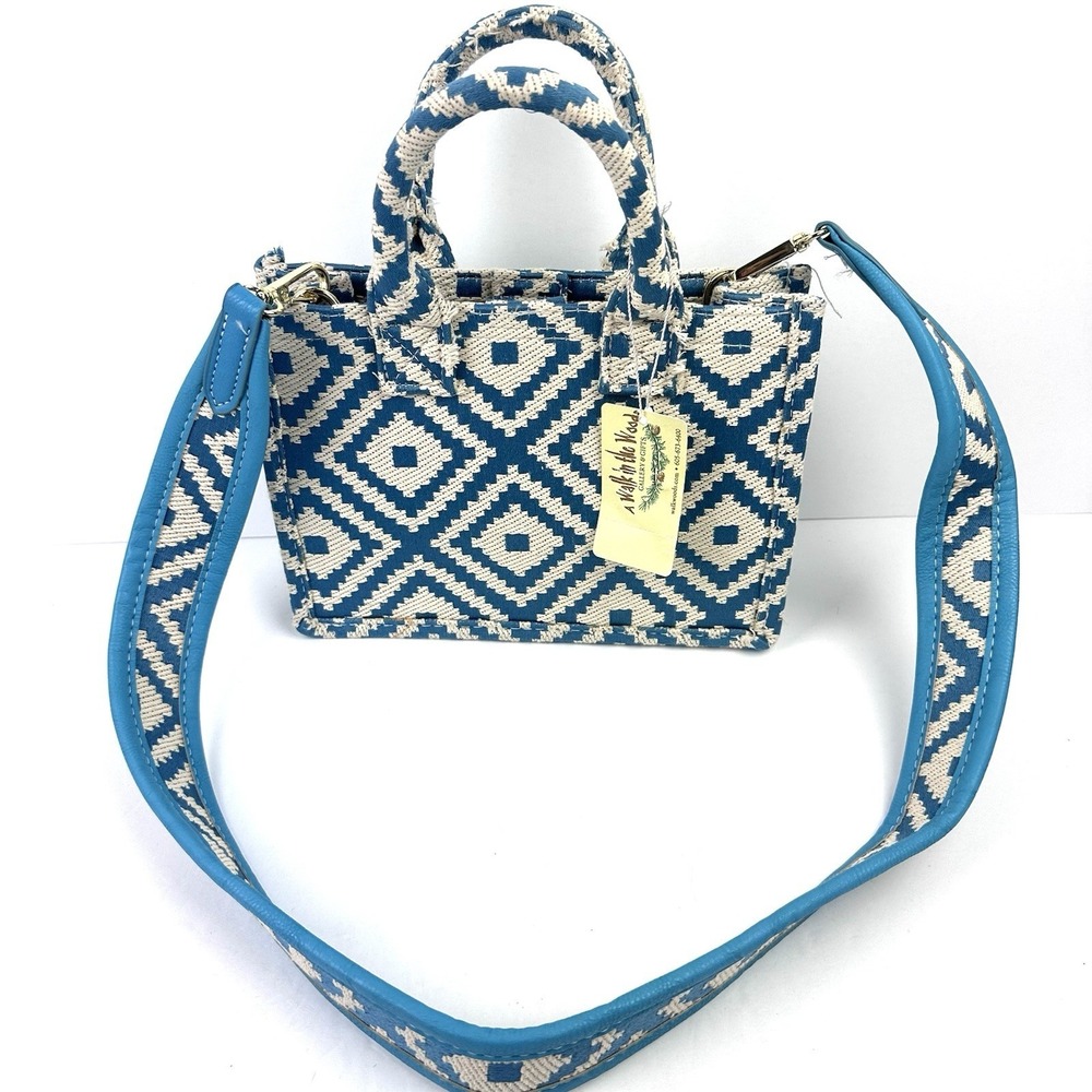 Do Everything in Love Blue Geometric Tweed Handbag Anthropologie Brand New